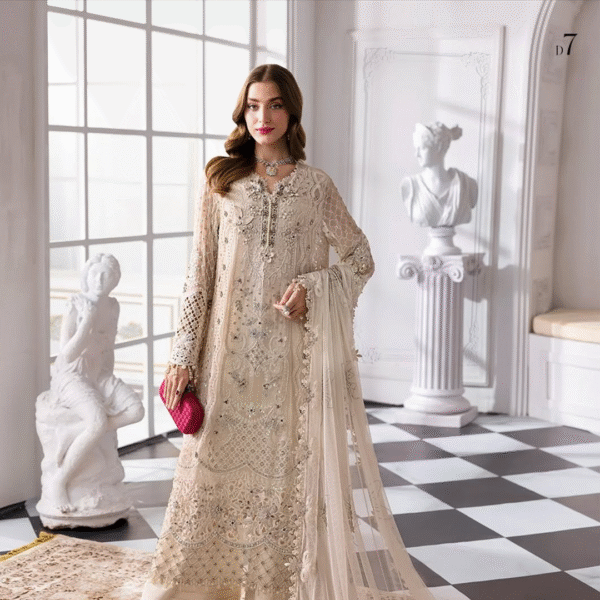 3 Piece Unstitched Embroidered Chiffon Suit D7 - Image 2