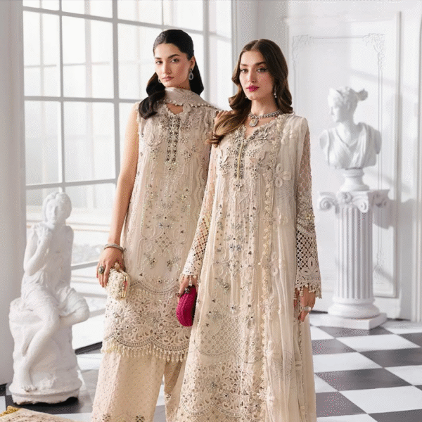 3 Piece Unstitched Embroidered Chiffon Suit D7 - Image 9