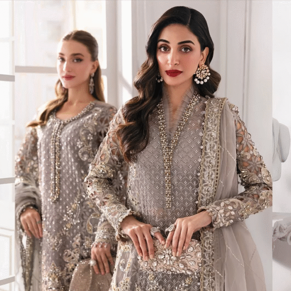 3 Piece Unstitched Embroidered Organza Suit D6 - Image 2