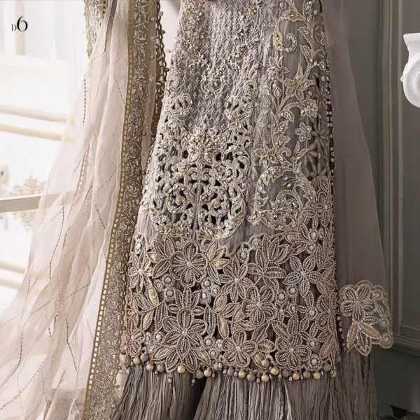 3 Piece Unstitched Embroidered Organza Suit D6 - Image 8