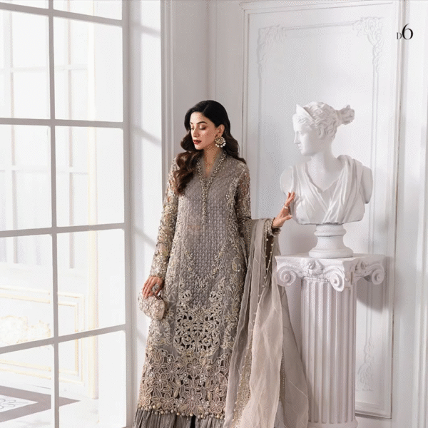 3 Piece Unstitched Embroidered Organza Suit D6 - Image 9