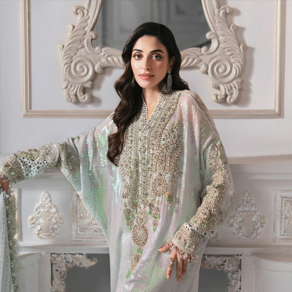 3 Piece Unstitched Embroidered Chiffon Suit D5 - Image 9