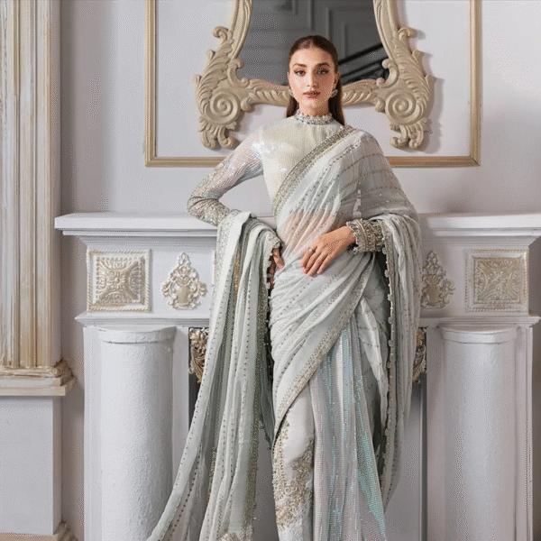 3 Piece Unstitched Embroidered Chiffon Suit D5 - Image 7