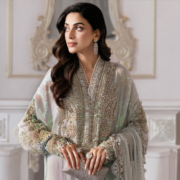 3 Piece Unstitched Embroidered Chiffon Suit D5 - Image 4