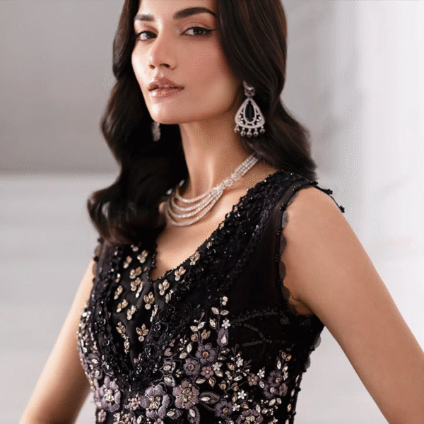 3 Piece Unstitched Embroidered Organza Suit D4 - Image 4