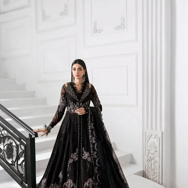 3 Piece Unstitched Embroidered Organza Suit D4 - Image 5