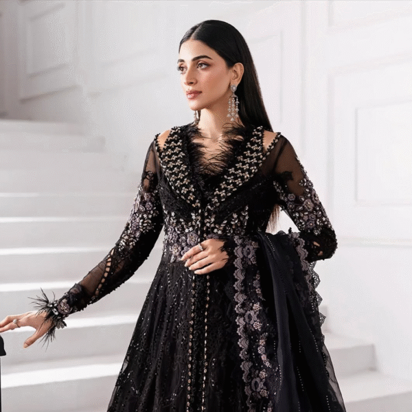 3 Piece Unstitched Embroidered Organza Suit D4 - Image 9