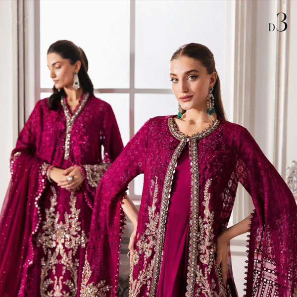 3 Piece Unstitched Embroidered Chiffon Suit D3 - Image 2