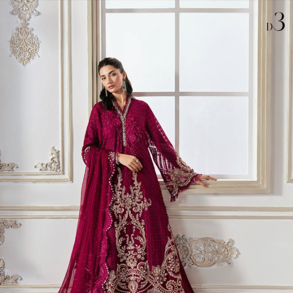 3 Piece Unstitched Embroidered Chiffon Suit D3 - Image 3