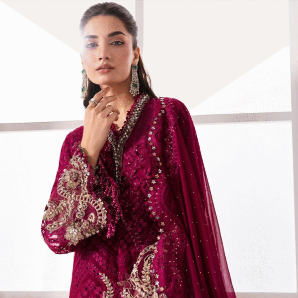 3 Piece Unstitched Embroidered Chiffon Suit D3