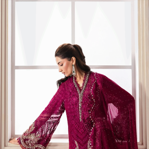 3 Piece Unstitched Embroidered Chiffon Suit D3 - Image 8