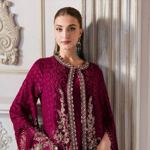 3 Piece Unstitched Embroidered Chiffon Suit D3 - Image 11