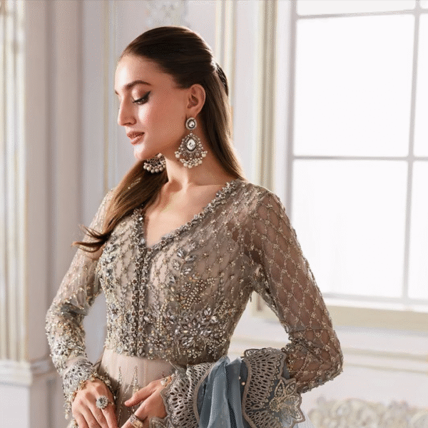 3 Piece Unstitched Embroidered Net Suit - Image 2