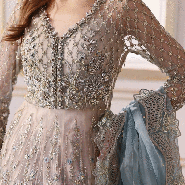 3 Piece Unstitched Embroidered Net Suit - Image 3