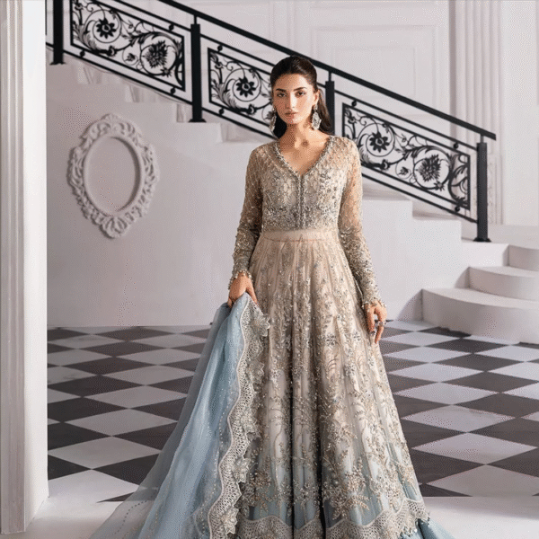 3 Piece Unstitched Embroidered Net Suit - Image 4