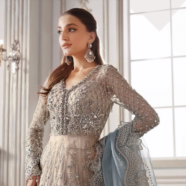3 Piece Unstitched Embroidered Net Suit - Image 5