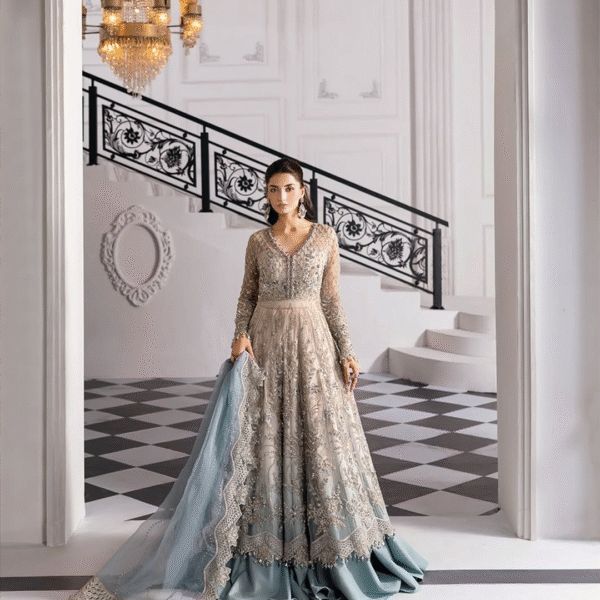 3 Piece Unstitched Embroidered Net Suit - Image 7
