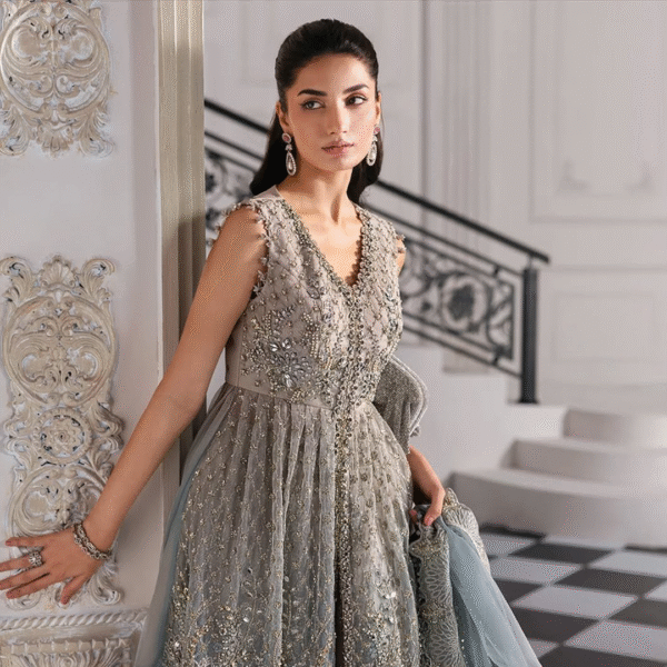 3 Piece Unstitched Embroidered Net Suit - Image 8