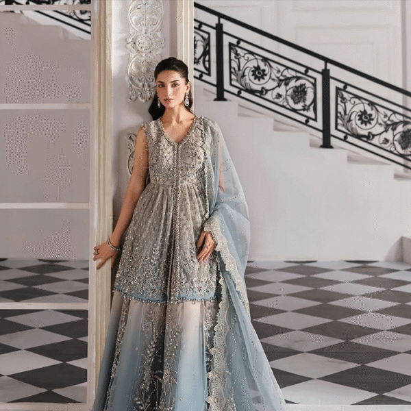 3 Piece Unstitched Embroidered Net Suit - Image 11