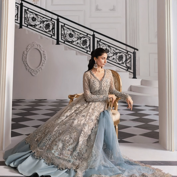 3 Piece Unstitched Embroidered Net Suit - Image 12