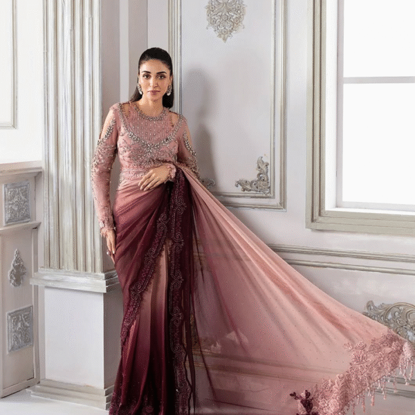 Unstitched Embroidered Chiffon Saree - Image 2