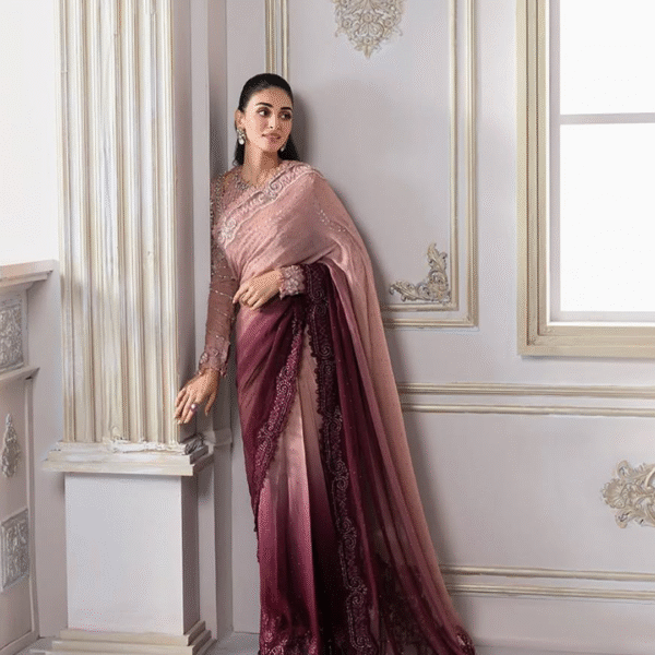 Unstitched Embroidered Chiffon Saree - Image 5