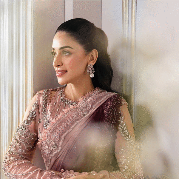 Unstitched Embroidered Chiffon Saree - Image 12